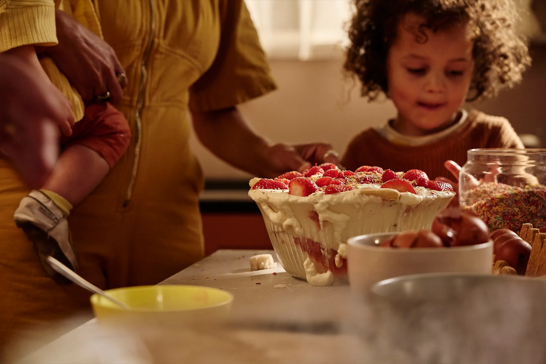 Family Making Trifle Together Large Format Films