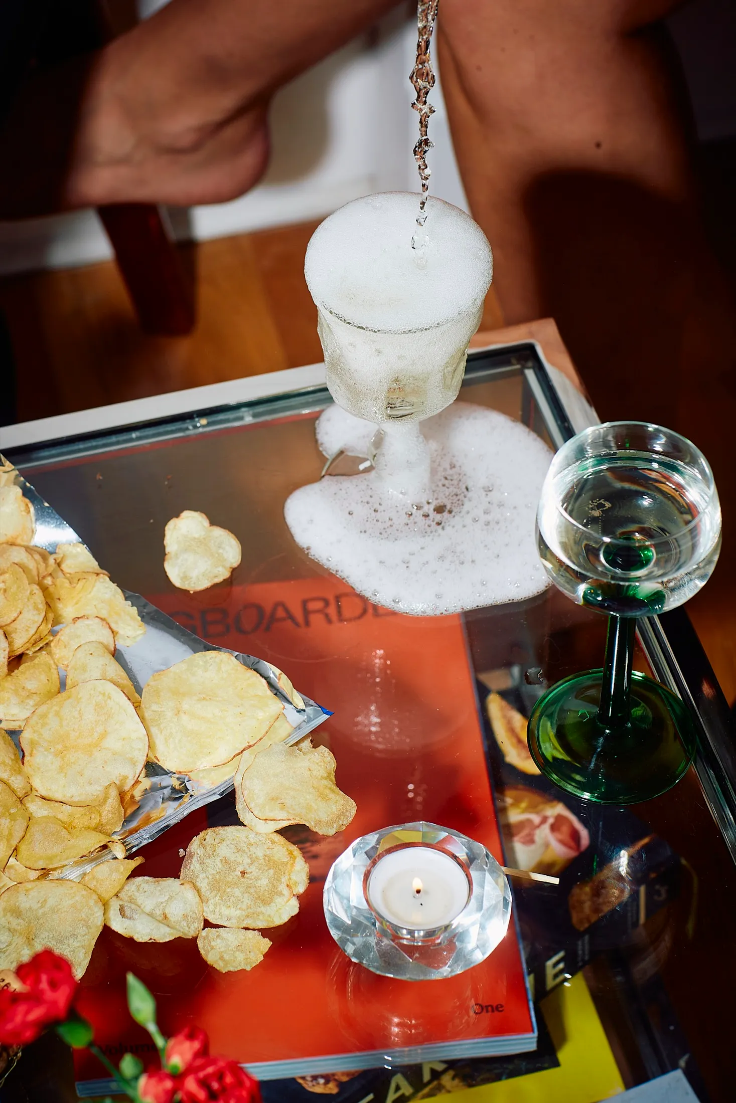Pouring Champagne Crisps After8