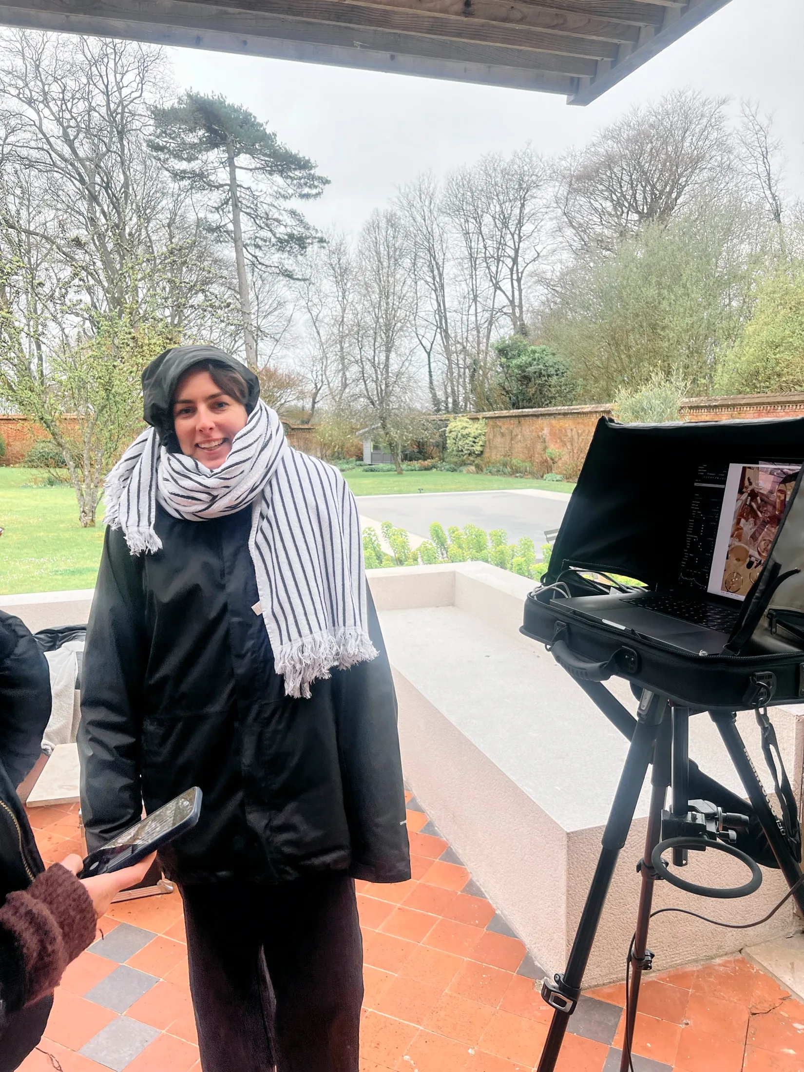 The crew wrapped up against the cold on the grey-sky Waitrose summer shoot.
