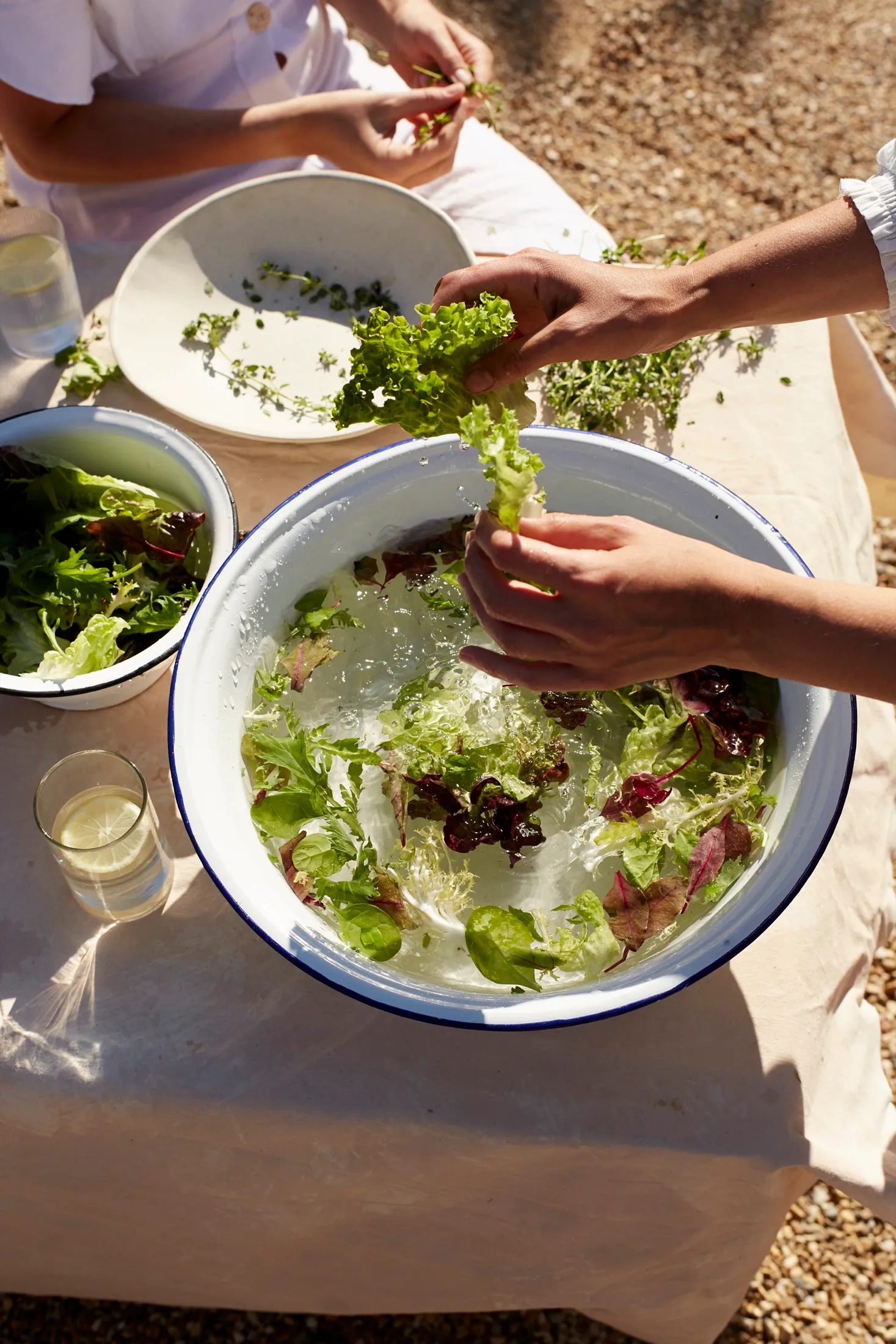 Washing Salad Alfresco Cooking